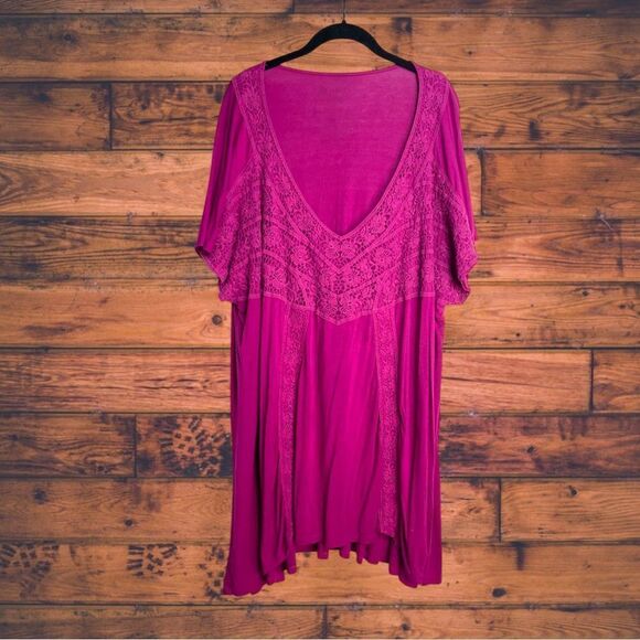 5 for $25🔥Roaman's Fuchsia Asymmetrical Knit Lace Blouse 3X (30/32) - Picture 1 of 7